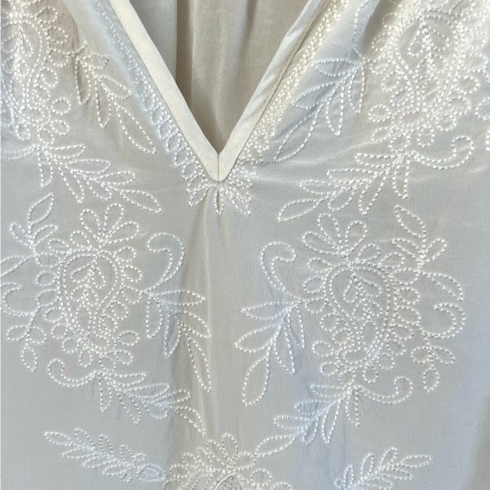 JCrew V-neck top embroidery cream color long sleeve pure silk pullover size sm - Picture 6 of 11